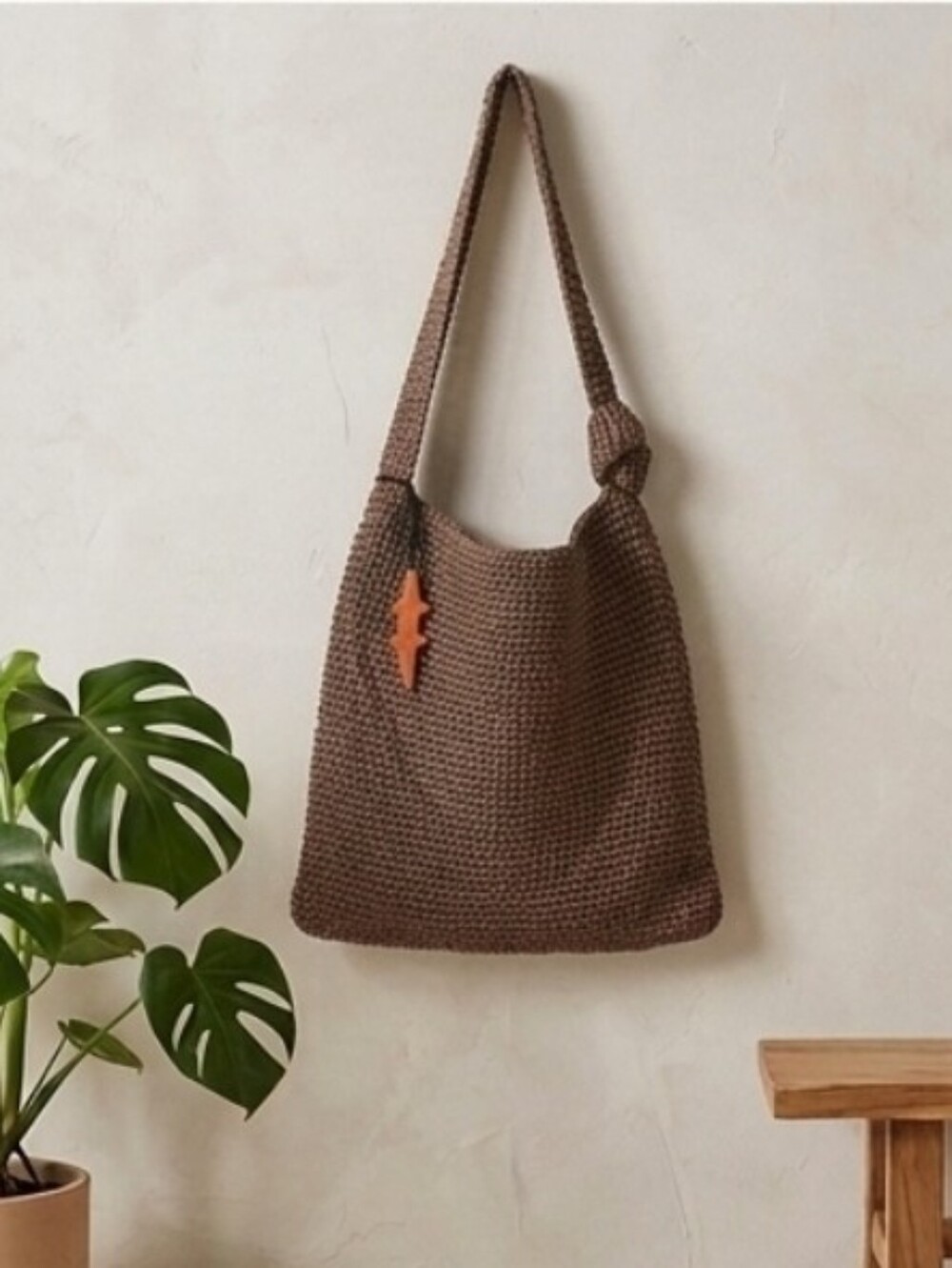 Free People Coastal Crush Paper Raffia Crochet Slouchy Knot Shoulder Tote Bag